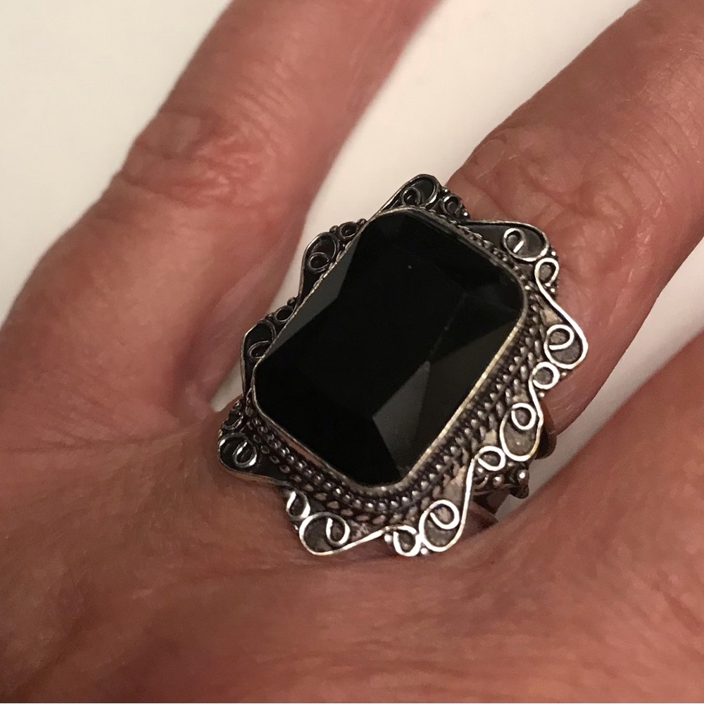 Black Onyx Stamped 925 Sterling Silver Ring